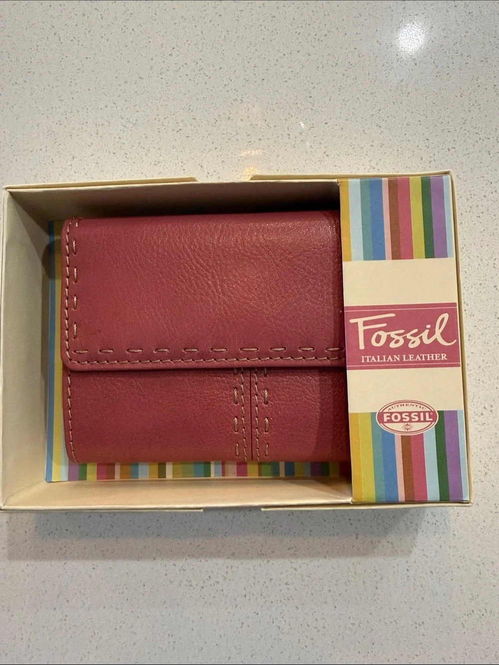 Fossil Women's Rose Pink Leather Trifold Wallet NIB
